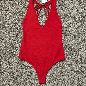 Free People Tango Red Open Back Sydney Halter Bodysuit Size Small